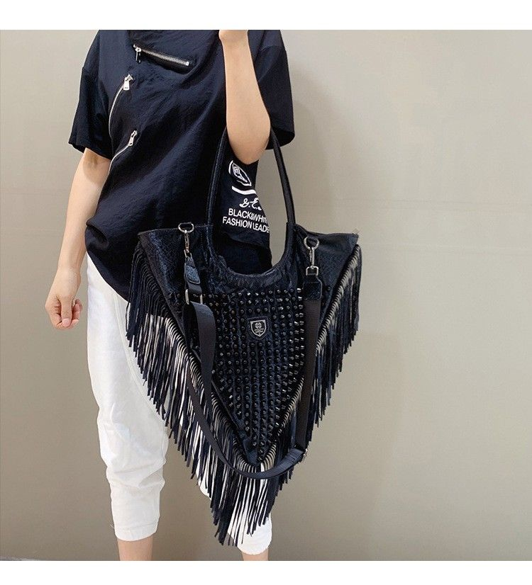 Triangle Soft Leather Tote Crossbody Tassel Bag