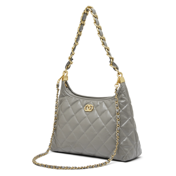 New Xiaoxiangfeng genuine leather shoulder playful leather bag with high-end feel, thick chain hobo armpit bag, diamond grid chain bag