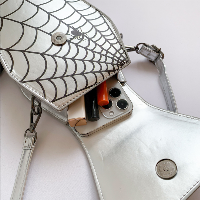 Halloween new spider web phone bag, European and American fashion cross-border shoulder crossbody bag, trendy and personalized party women's bag