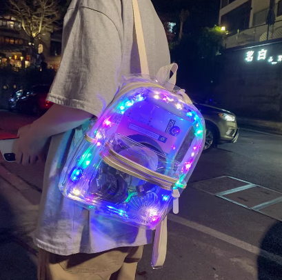 Cute Pink Girl Jelly transparent LED Backpack