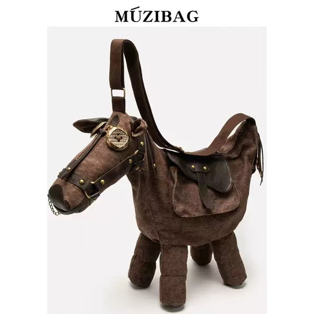 TB02 Women Retro Trend Creative Small Design Funny Horse Shoulder Crossbody Bag