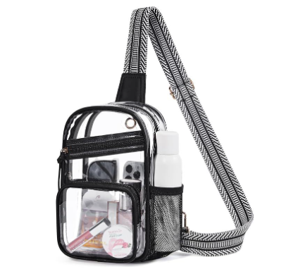 Mesh Pocket Clear Bag Crossbody with Knitted Chest Strap