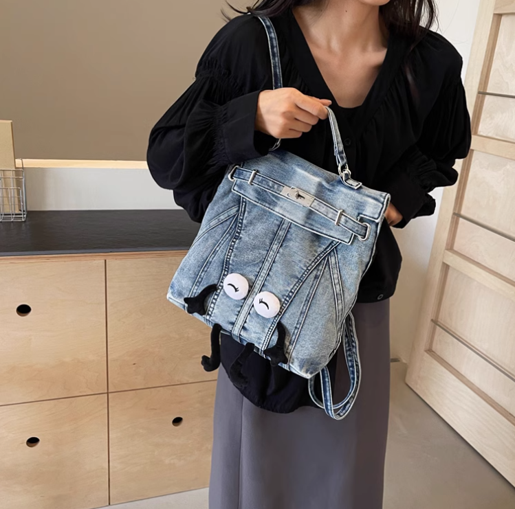 Riccci Denim Tote Bag Backpack with Big Eyes