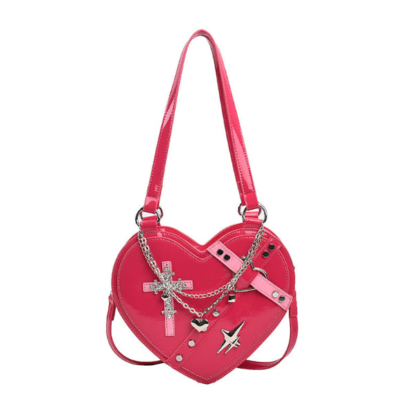 RICCCI Heart Purse Women Gothic Punk Crossbody Bag Cute Heart Shaped Studded Shoulder Bag