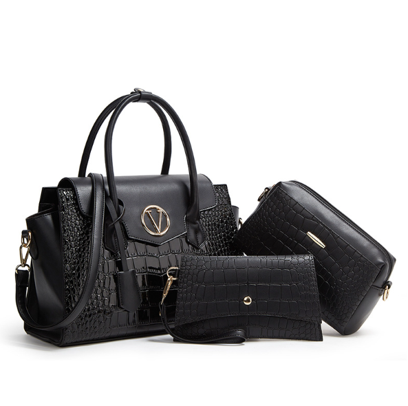 3pcs Crocodile Embossed Bag Set, Women's Fashion Tote Bag With Crossbody Bag & Clutch Bag