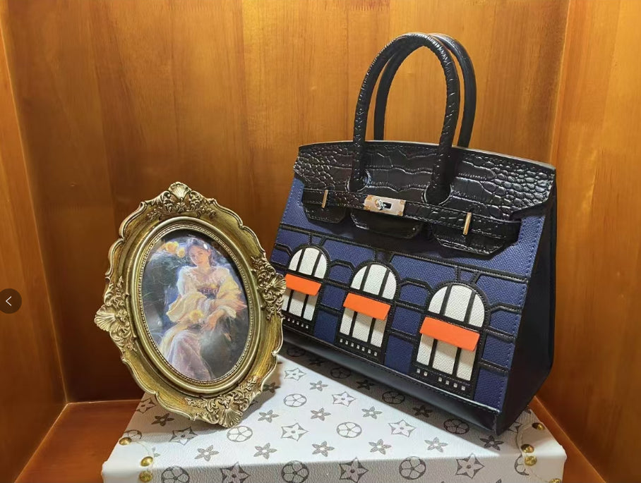 New Palm Pattern with Crocodile Pattern Leather Combo Color Small House Platinum Bag Fashion Handheld Diagonal Cross Women's Bag