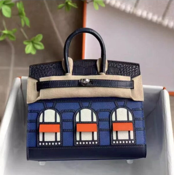 New Palm Pattern with Crocodile Pattern Leather Combo Color Small House Platinum Bag Fashion Handheld Diagonal Cross Women's Bag