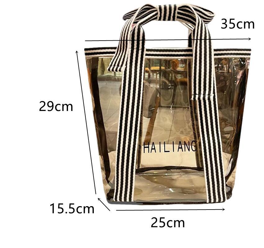 Striped Bow Handheld Transparent Tote Bag