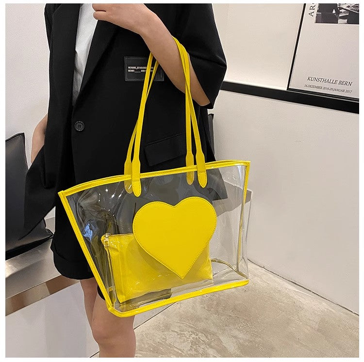 Transparent Tote Bag With Heart Pattern