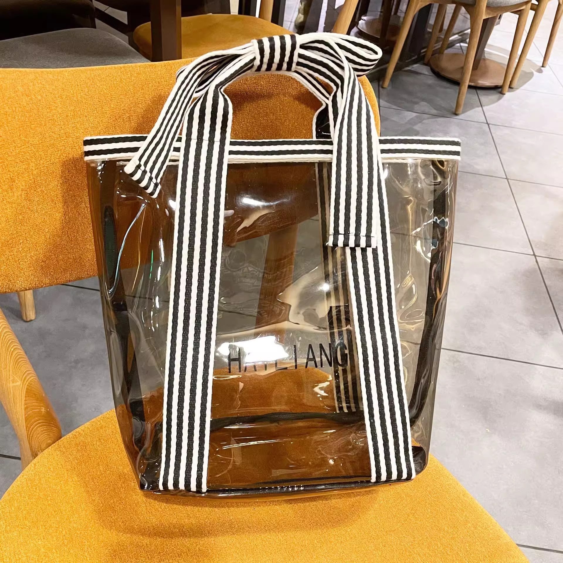 Striped Bow Handheld Transparent Tote Bag