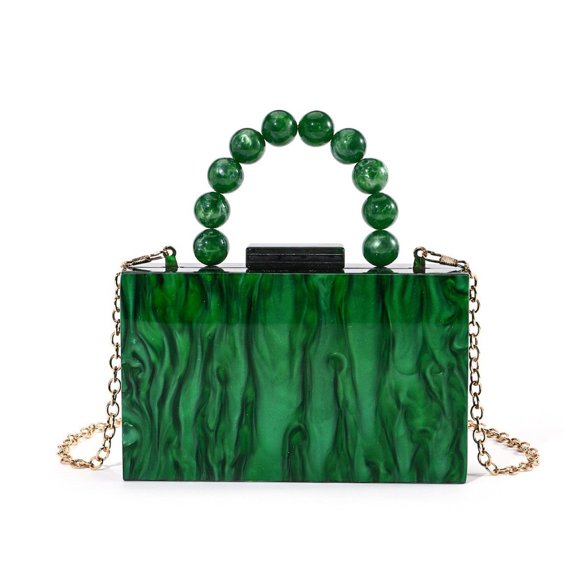 Lucky & Wealthy Jade Green Evening Clutch Bag with Marbling Beads Handel