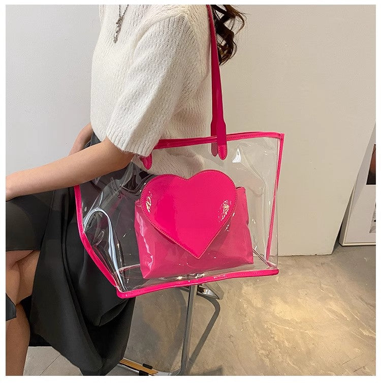 Transparent Tote Bag With Heart Pattern