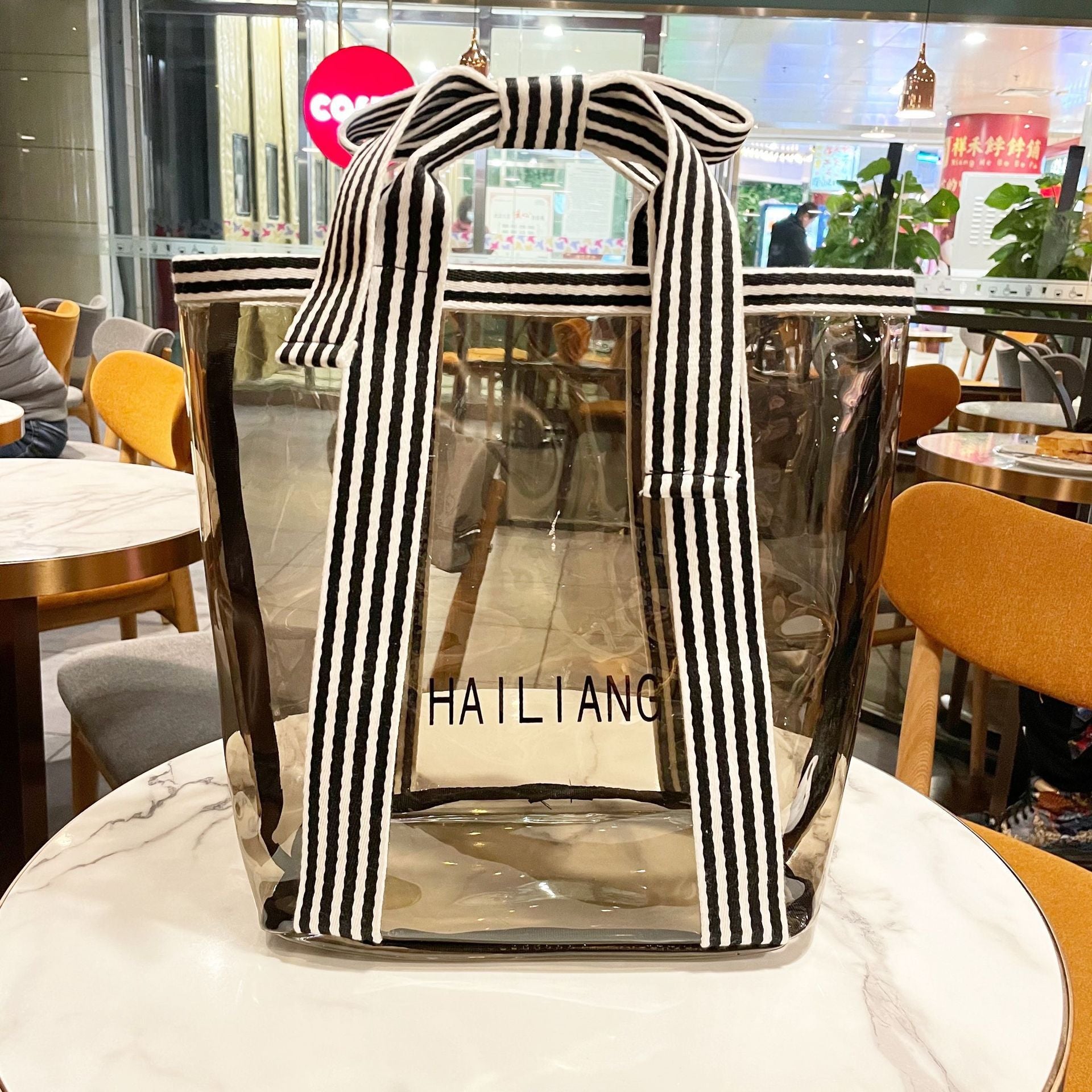 Striped Bow Handheld Transparent Tote Bag