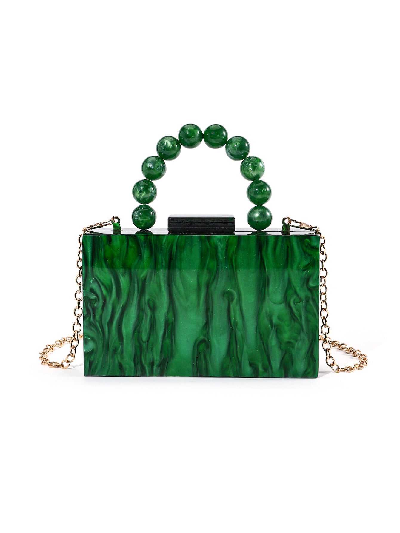 Lucky & Wealthy Jade Green Evening Clutch Bag with Marbling Beads Handel