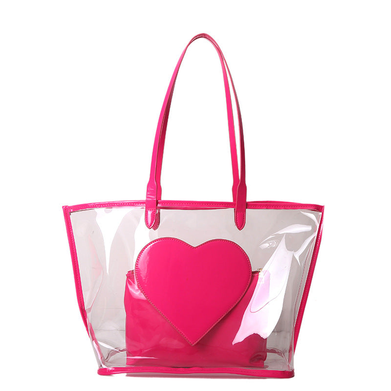 Transparent Tote Bag With Heart Pattern