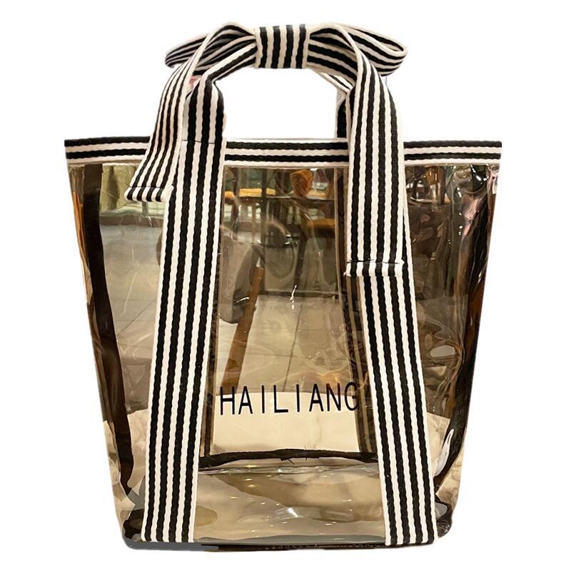 Striped Bow Handheld Transparent Tote Bag