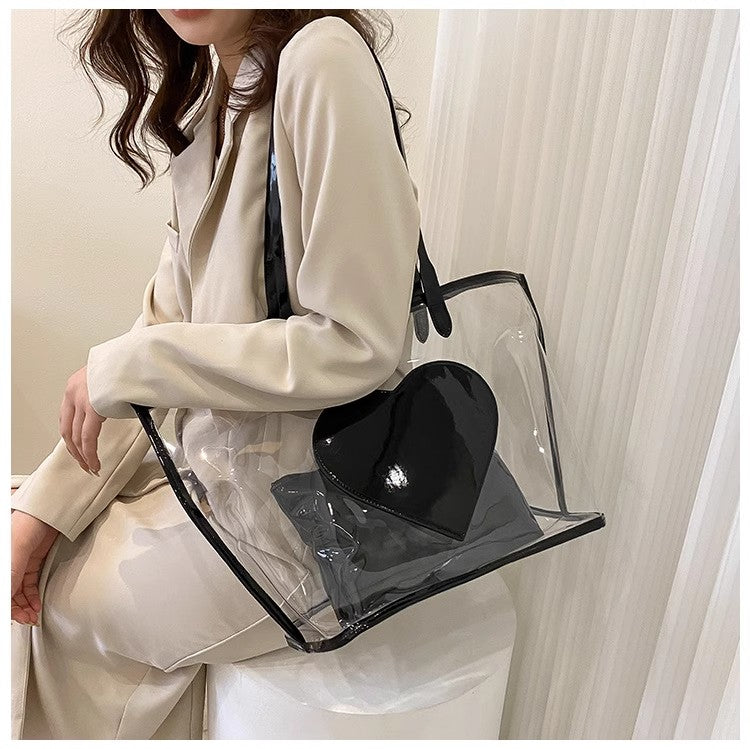 Transparent Tote Bag With Heart Pattern