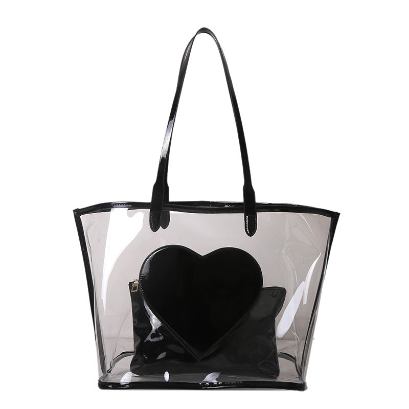 Transparent Tote Bag With Heart Pattern