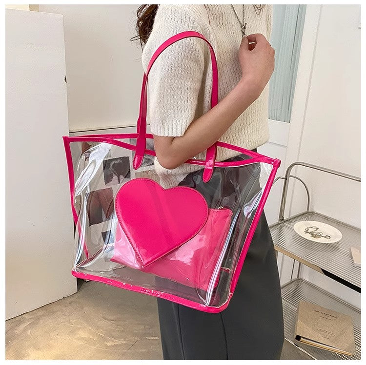 Transparent Tote Bag With Heart Pattern