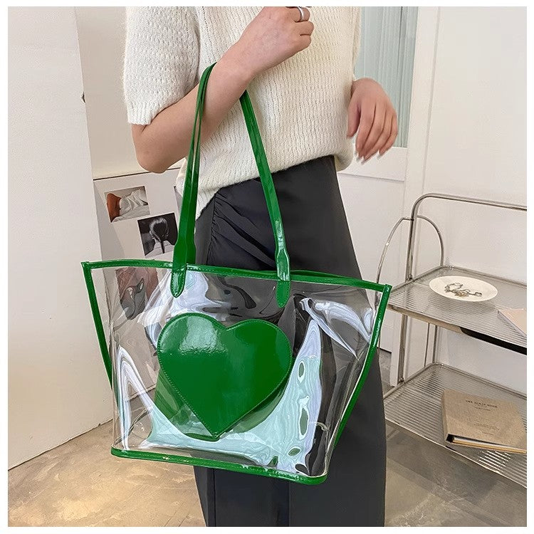 Transparent Tote Bag With Heart Pattern