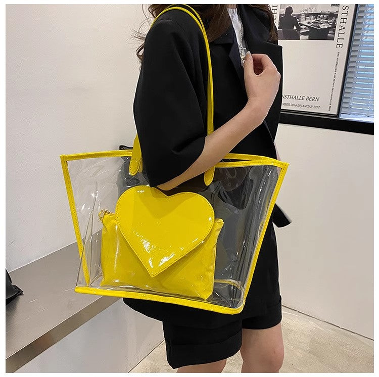 Transparent Tote Bag With Heart Pattern