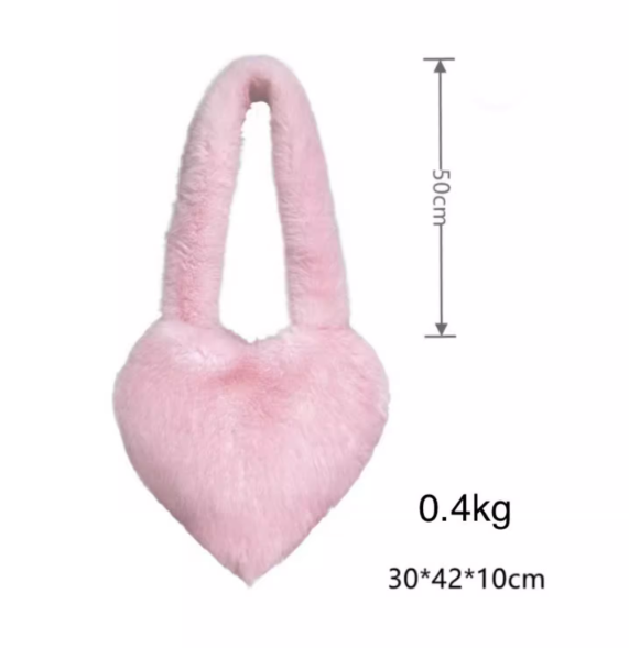 Sweet Pink Fur Heart Shaped Crossbody Purse