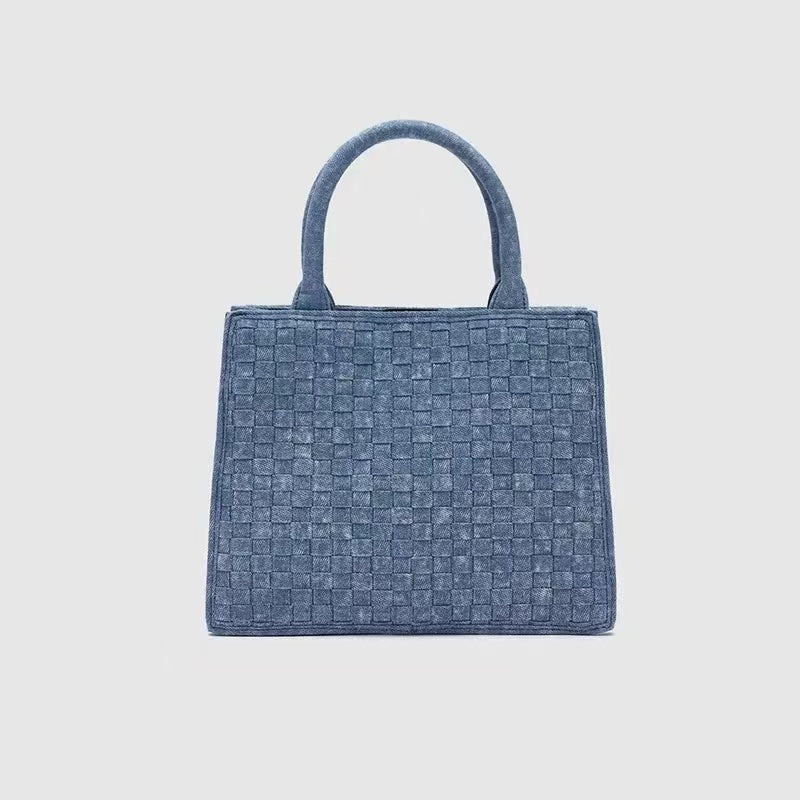 Ricccibags New Grid Denim Woven Tote Bag