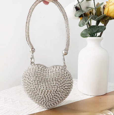 Evening Party Rhinestone Heart Shape Purse