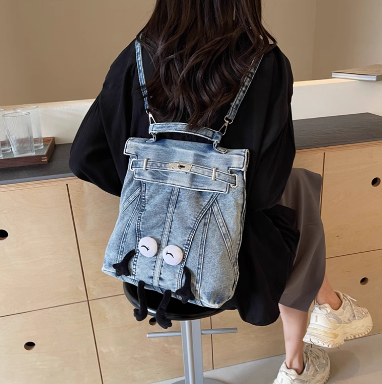 Riccci Denim Tote Bag Backpack with Big Eyes