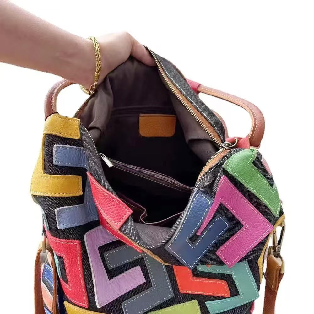 PD05 Colorful cowhide bucket bag, new genuine leather tote bag, fashionable European and American shoulder bag, casual crossbody bag, hand-held large bag