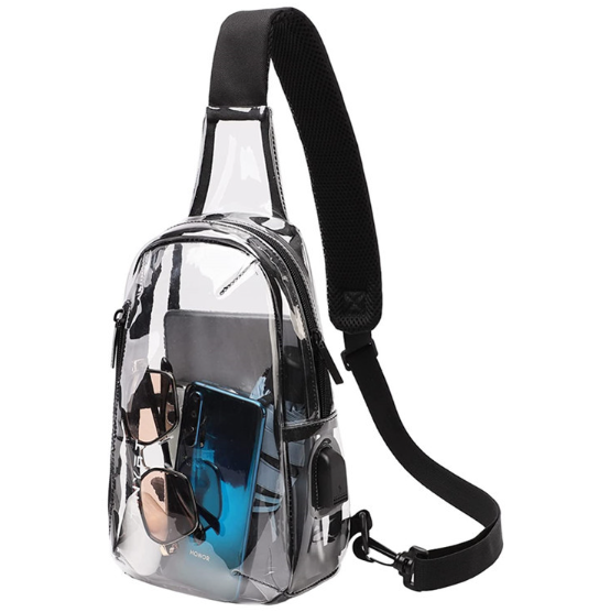 Small Transparent Stadium Crossbody Bag with USB Charing