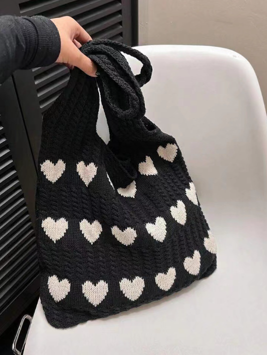 Riccci Knitted Shopping Tote Heart Bag