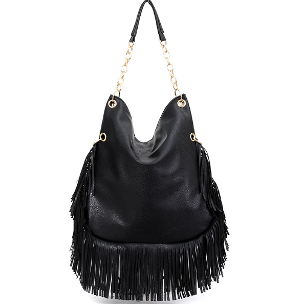 Soft Leather Crossbody Bag with Tassel