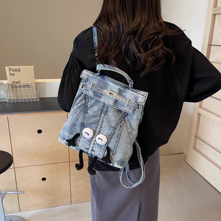 Riccci Denim Tote Bag Backpack with Big Eyes