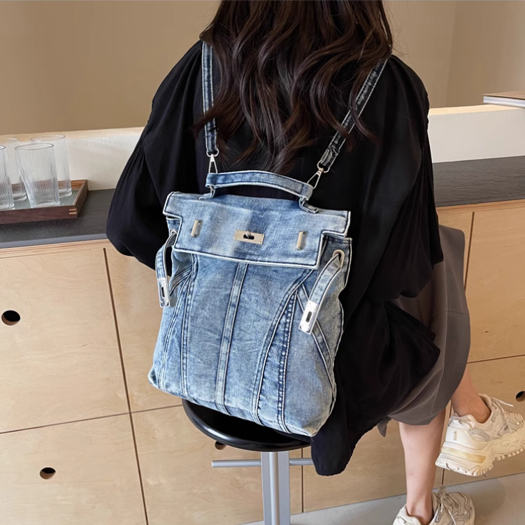 Riccci Denim Tote Bag Backpack with Big Eyes