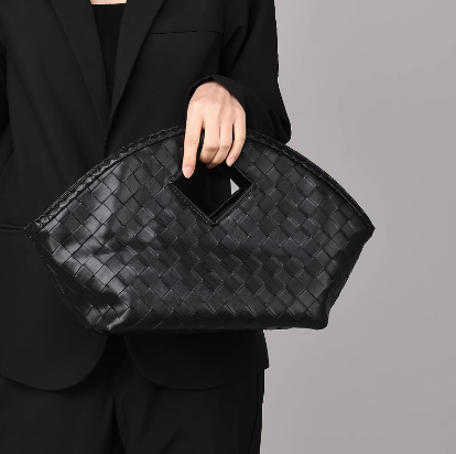 Soft Black Leisure Clutch Woven Tote Bag