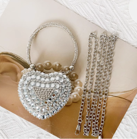 Evening Party Rhinestone Heart Shape Purse