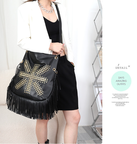 Soft Leather Crossbody Bag with Tassel