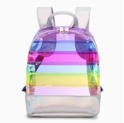 Medium Unicorn Rainbow Striped Laser PVC Backpack