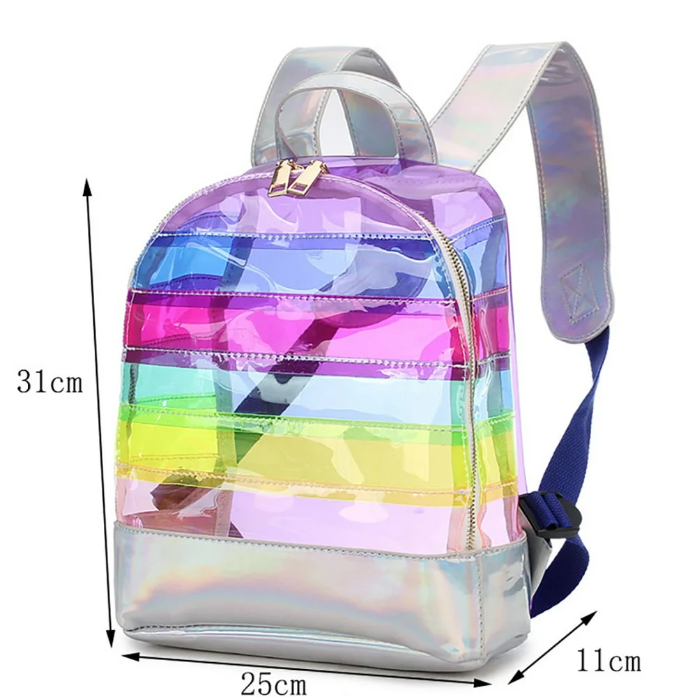 Medium Unicorn Rainbow Striped Laser PVC Backpack