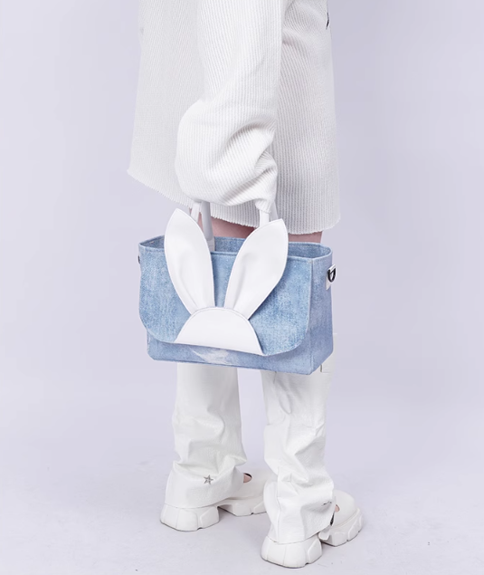 Rebirth Color Block Rabbit Denim Tote Bag