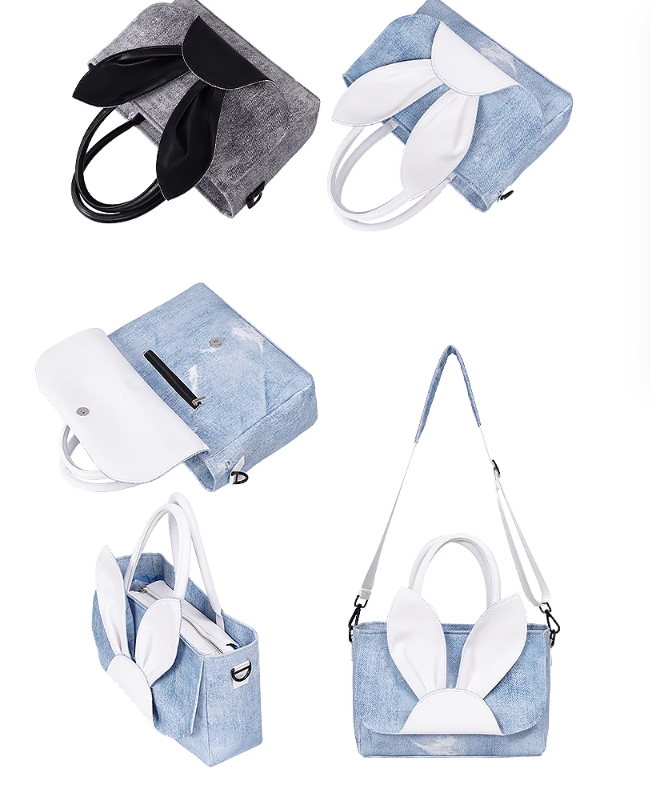 Rebirth Color Block Rabbit Denim Tote Bag