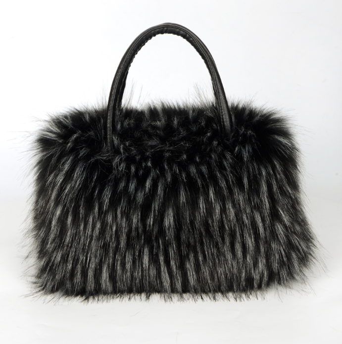 New European and American handbag for women, high-end sensory square plush bag, imitation fur raccoon fur handbag, large capacity