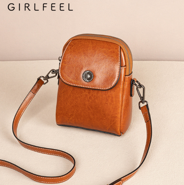 AL04 New trendy leather women's bag, cowhide fashion phone bag, retro shoulder bag, crossbody bag