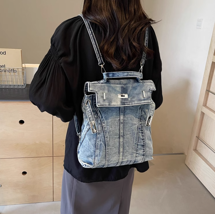 Riccci Denim Tote Bag Backpack with Big Eyes