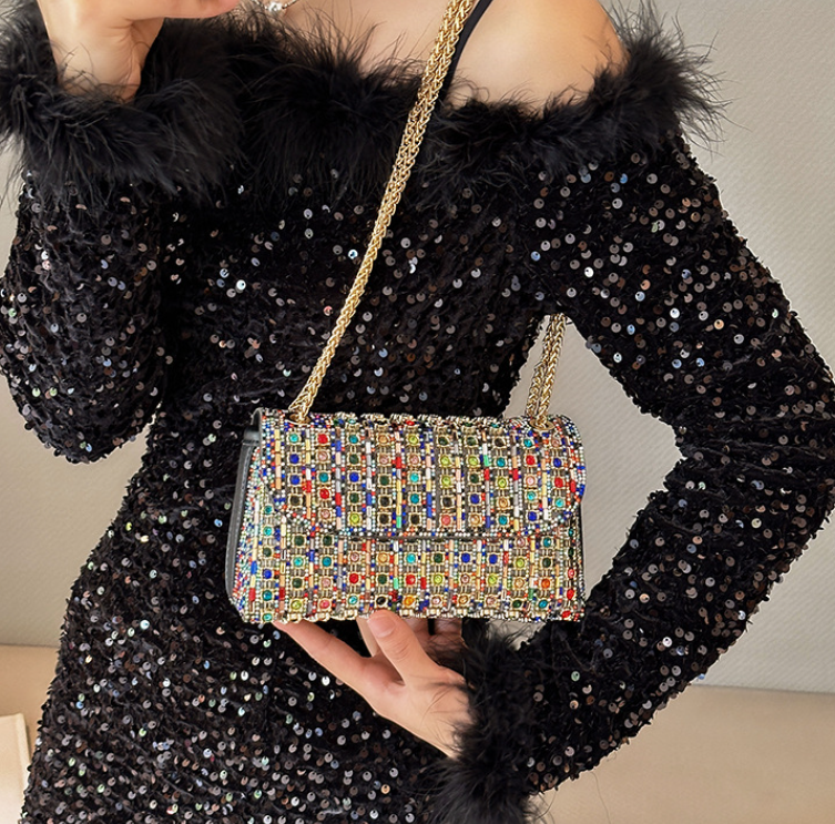 New European and American retro armpit bag, casual and fashionable rhinestone small bag, niche single shoulder bag, crossbody dinner bag