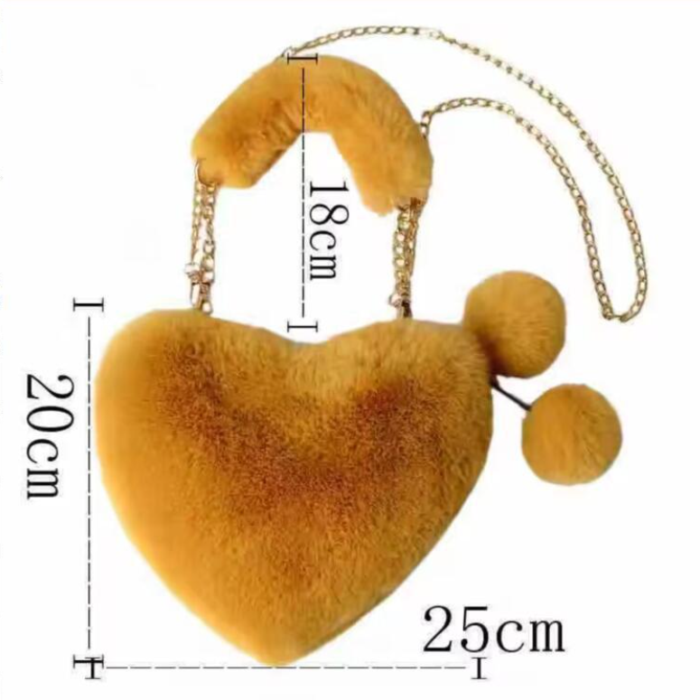 New imitation otter rabbit plush hand-held heart-shaped bag for women, one shoulder crossbody bag, heart-shaped large capacity bag