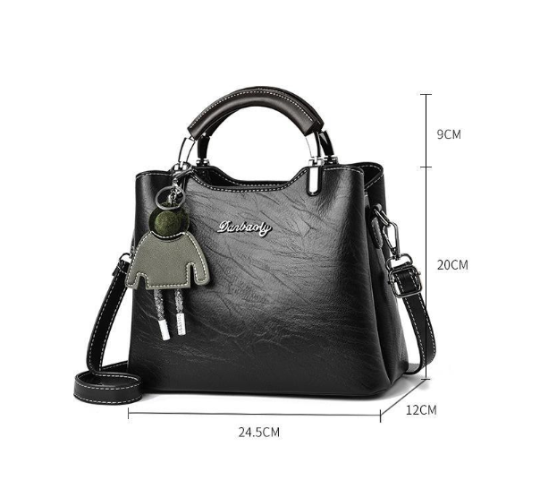 Ladies Bag Quality Leather Handbag- Black