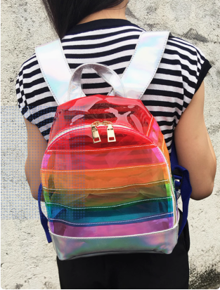 Medium Unicorn Rainbow Striped Laser PVC Backpack