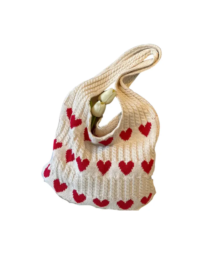 Knitted Tote heart bag